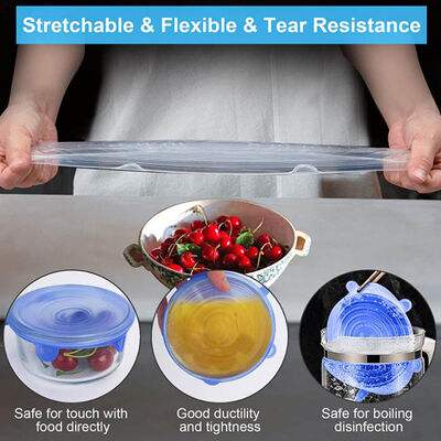 Étendue réutilisable de la cuisine 6pcs autour d'ensemble de couverture de stockage de nourriture de couvercles d'étendue de silicone