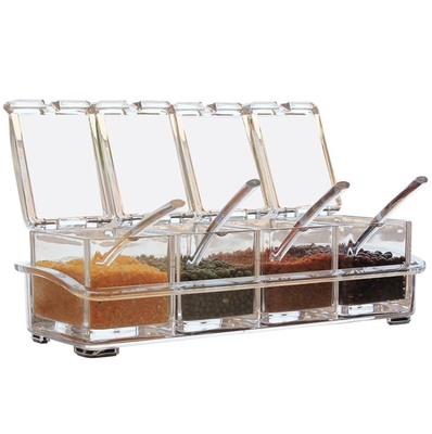 Cuisine 4 morceaux de boîte acrylique claire à épice pour le stockage de assaisonnement de condiment