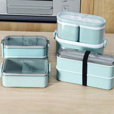 Style japonais de blé de boîte viable de Straw Plastic Multi Compartment Lunch