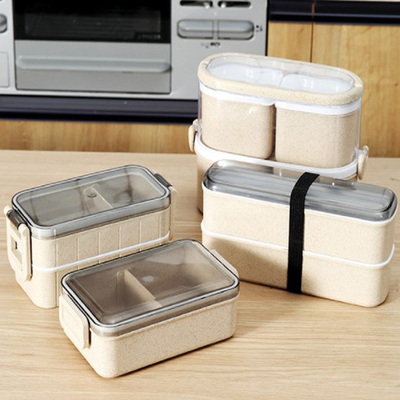 Style japonais de blé de boîte viable de Straw Plastic Multi Compartment Lunch