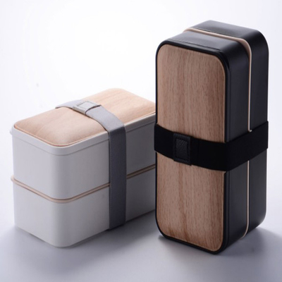 2 couches de bento en bambou de compartiment de conteneurs multi étanches de gamelle