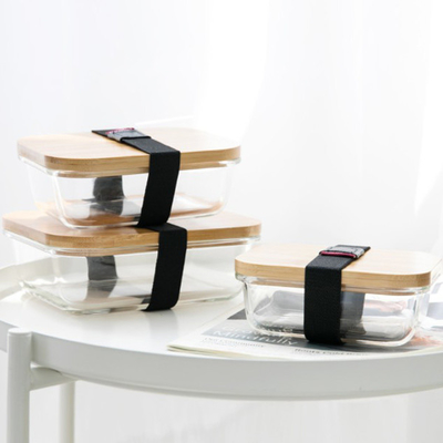 Verre en bambou promotionnel Bento Box Divided Lunch Box avec la courroie élastique