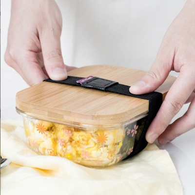 Verre en bambou promotionnel Bento Box Divided Lunch Box avec la courroie élastique