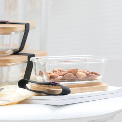 Verre en bambou promotionnel Bento Box Divided Lunch Box avec la courroie élastique