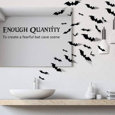 12pcs Noël de PVC Halloween ornemente les battes noires des autocollants 3D pour le décor de mur