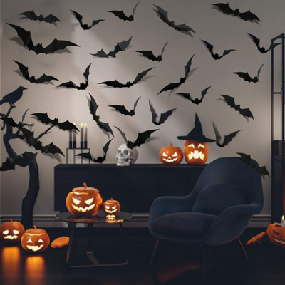 12pcs Noël de PVC Halloween ornemente les battes noires des autocollants 3D pour le décor de mur