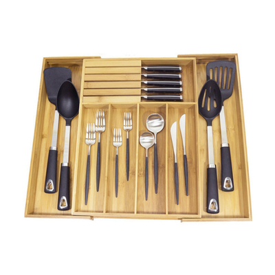 Organisateur en bambou expansible Tray de couverts de tiroir d'argenterie d'ustensiles de cuisine