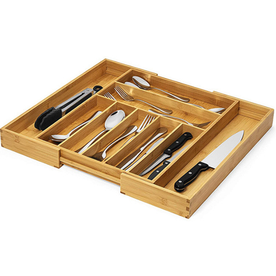 Organisateur en bambou expansible Tray de couverts de tiroir d'argenterie d'ustensiles de cuisine