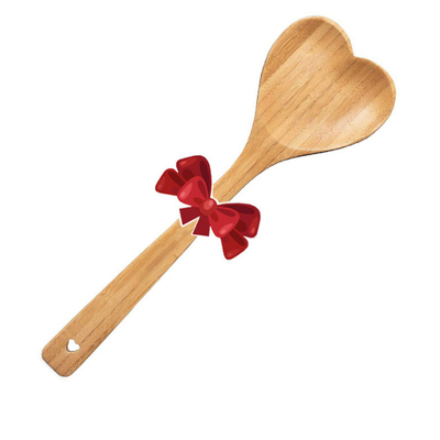 Cuillère en bambou en forme de coeur en bois gravée pour faire cuire la cuillerée d'amour