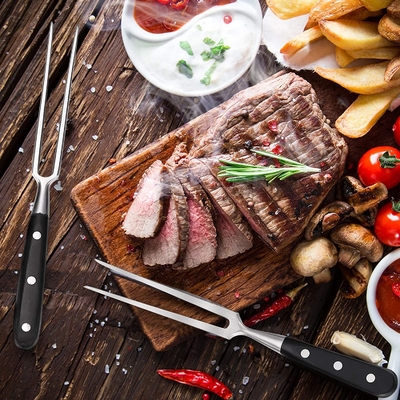 Fourchette de BARBECUE d'acier inoxydable de bifteck de 12 pouces pour le gril de rôti de cuisine