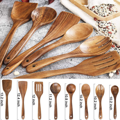 Ensemble en bois à cuire antiadhésif de cuillères d'ustensiles en bambou de cuisine