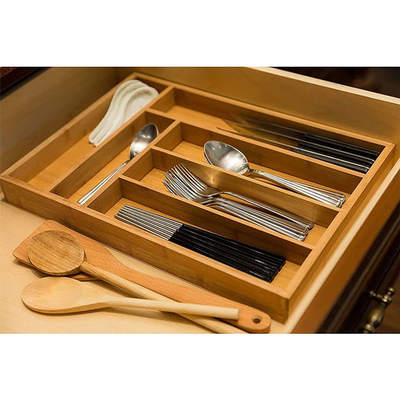 Organisateur réglable Divider de Tray Bamboo Kitchen Utensil Drawer de stockage de couverts