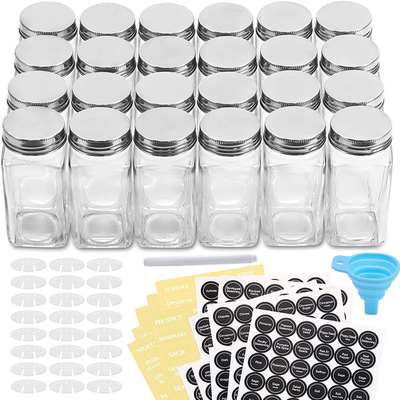 24 épices carrées en verre des PCs 4oz cognent des conteneurs avec des labels d'épice