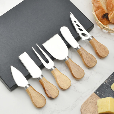 couteaux de fromage de 4pcs 6pcs réglés avec l'acier inoxydable de poignée en bois