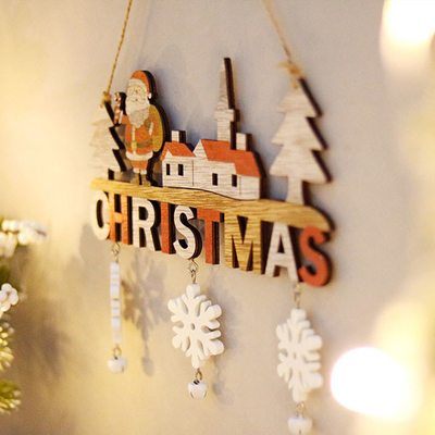 Porte en bois de Noël de restaurant à la maison pendant Santa Snowman Elk Decoration
