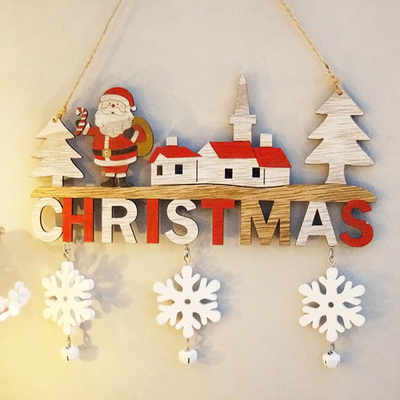 Porte en bois de Noël de restaurant à la maison pendant Santa Snowman Elk Decoration