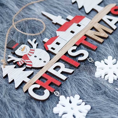 Porte en bois de Noël de restaurant à la maison pendant Santa Snowman Elk Decoration