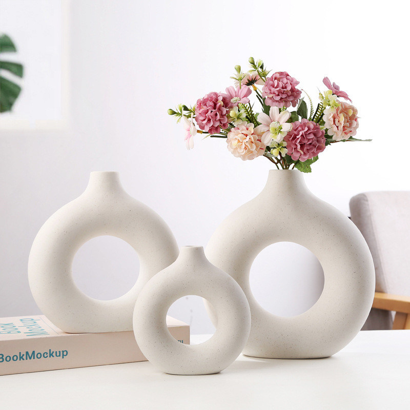 Vase rond multicolore nordique à beignet de fleur pour le décor à la maison