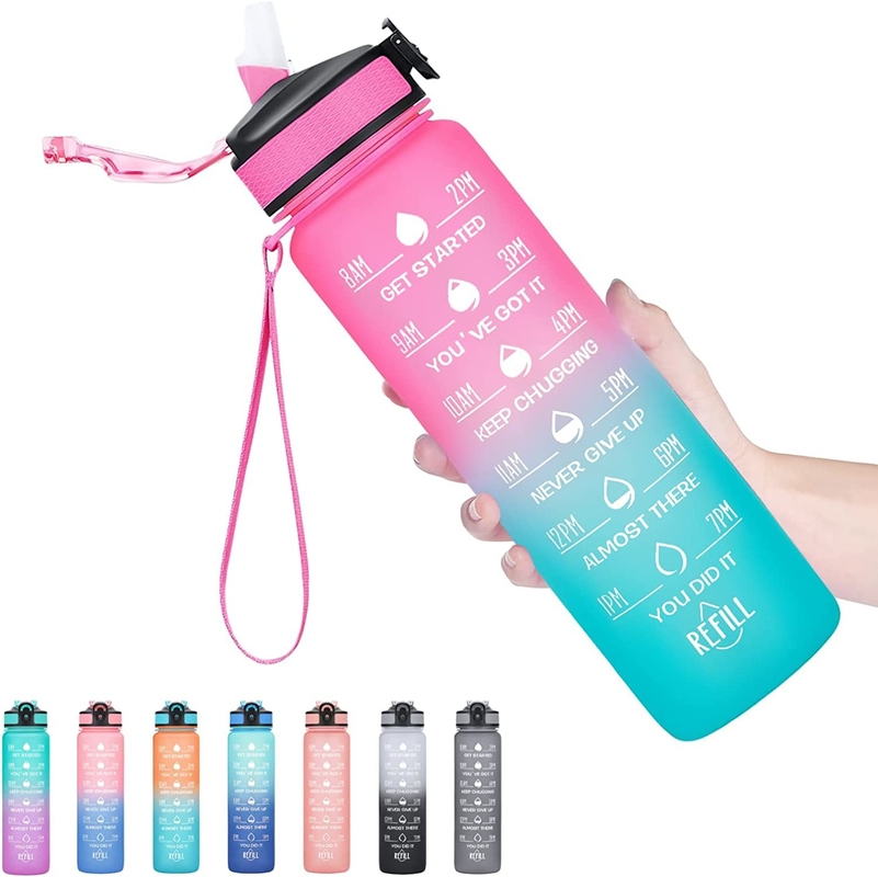 Bouteilles d'eau étanches multicolores de 32 onces motivantes avec le marqueur de temps