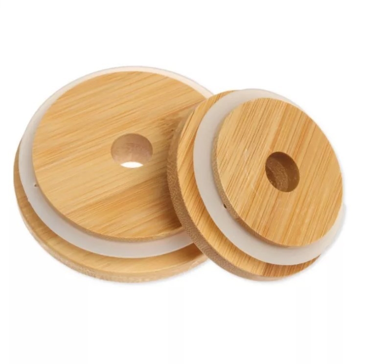 Articles de ménage 70mm/86mm Mason Lids en bambou avec le phoque Mason Caps de Straw Hole et de silicone