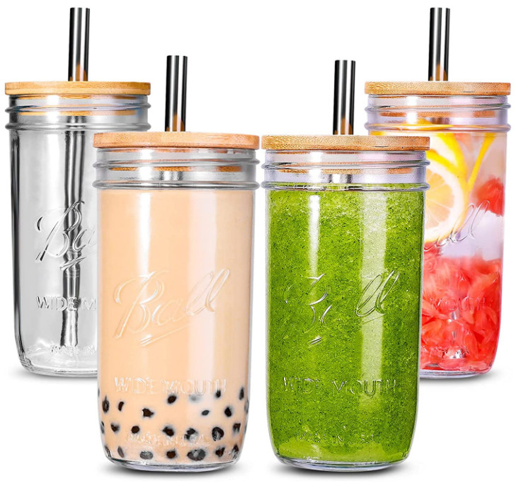 tasses larges réutilisables de verres à boire de pot de Mason Mouth Smoothie Cups Mason de tasses de thé de la bulle 500ml