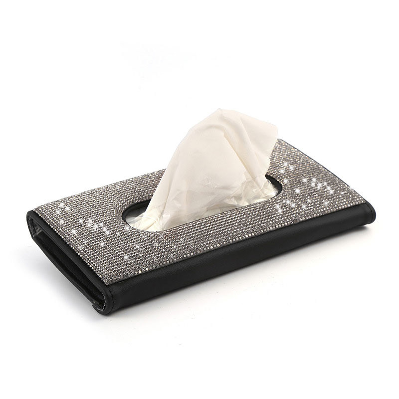 Support en cuir de serviette de boîte de tissu de pare-soleil de voiture d'unité centrale de diamant pour la voiture