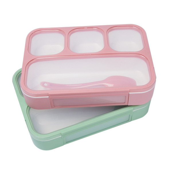 4 étudiant de plastique Lunch Box Eco Bento Box With Spoon amical d'école du compartiment pp