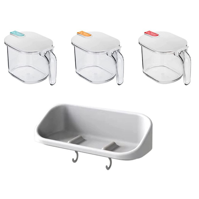 les pots en plastique de récipients d'entreposage d'épice d'espace libre de 3pcs 4 onces entassent en vrac avec la couverture et la cuillère