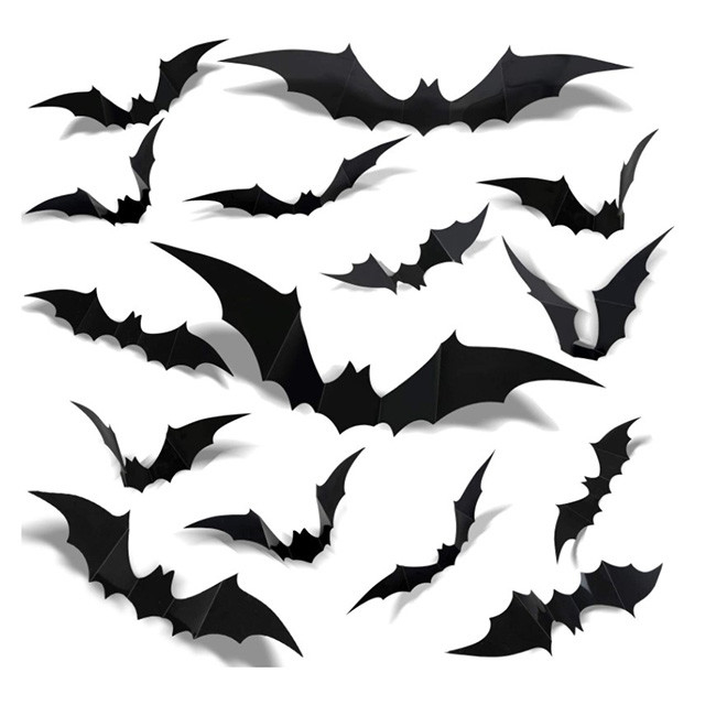 12pcs Noël de PVC Halloween ornemente les battes noires des autocollants 3D pour le décor de mur